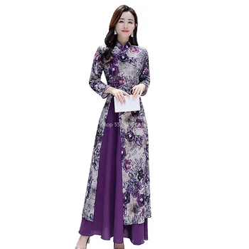 2022 tradicionalnih vietnam ao dai kitajski obleko qipao za ženske cvet tiskanja