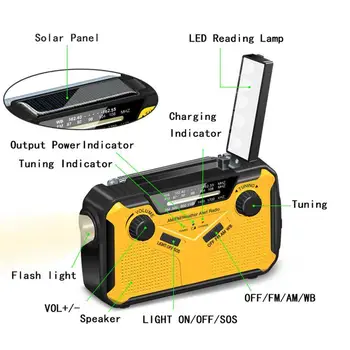 Prenosni Solarni Pogon Strani Ročice Sili Radio FM AM Radio Led Svetilka SOS Alarm 2500mAh Moči Banke USB Polnilec Za Telefon